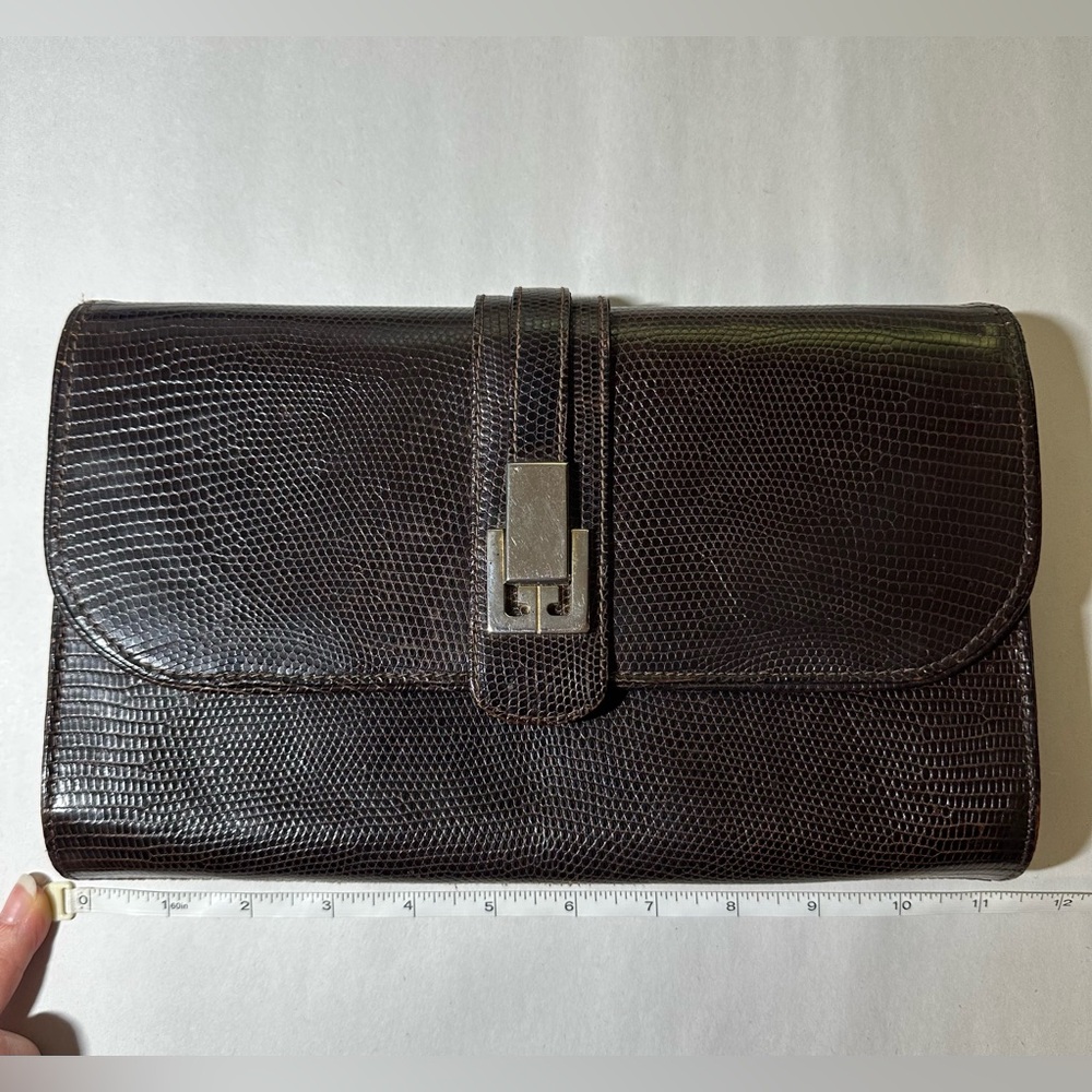 Rare Vintage Gucci Lizard Clutch in Dark Brown - Picture 9 of 13